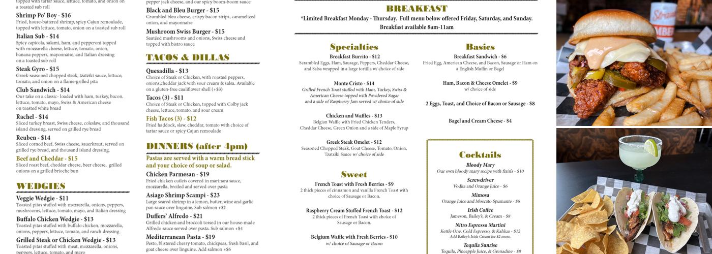 Duffer's Tavern Menu