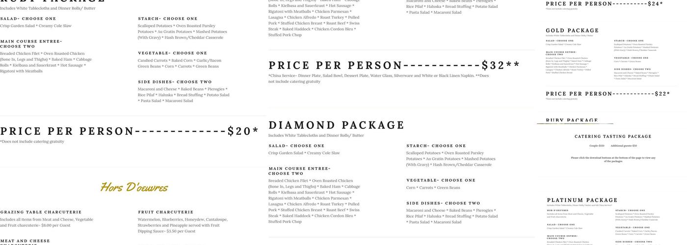 Premier Wedding and Event Center Menu