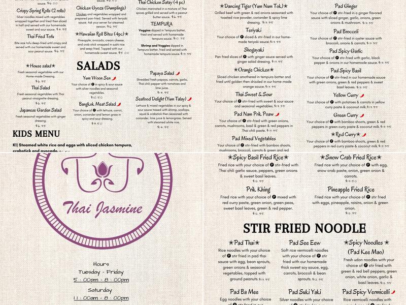 Thai Jasmine Restaurant Menu