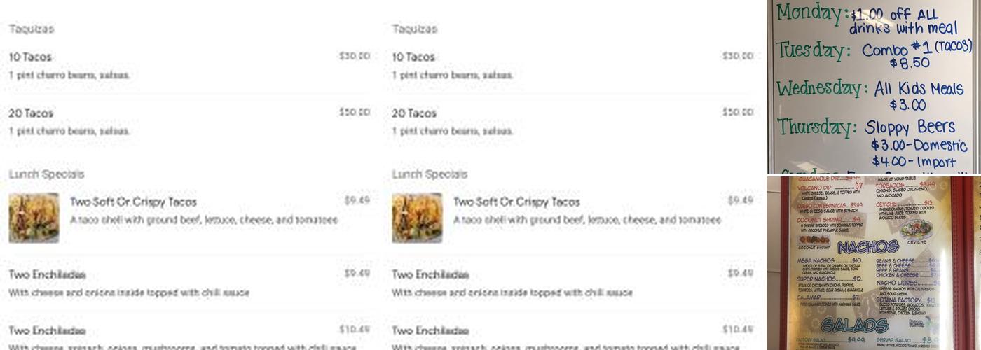 Taco Factory Sports Bar and Grill Menu