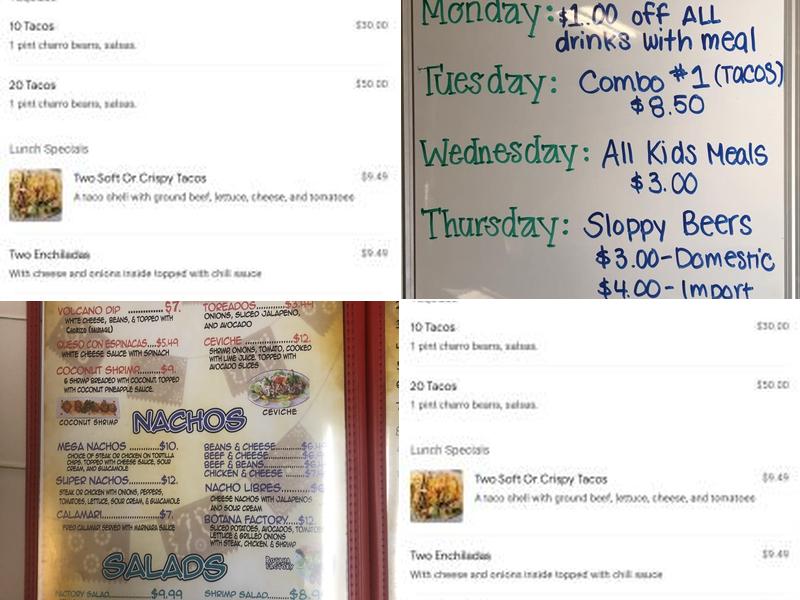 Taco Factory Sports Bar and Grill Menu