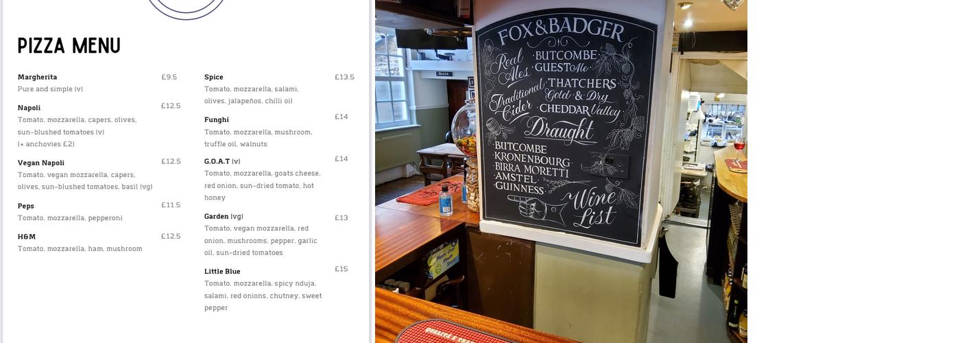 Fox & Badger Menu