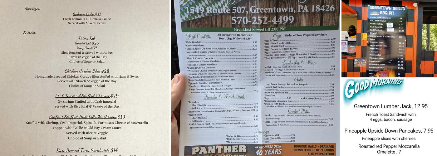 The Greentown Grill Menu