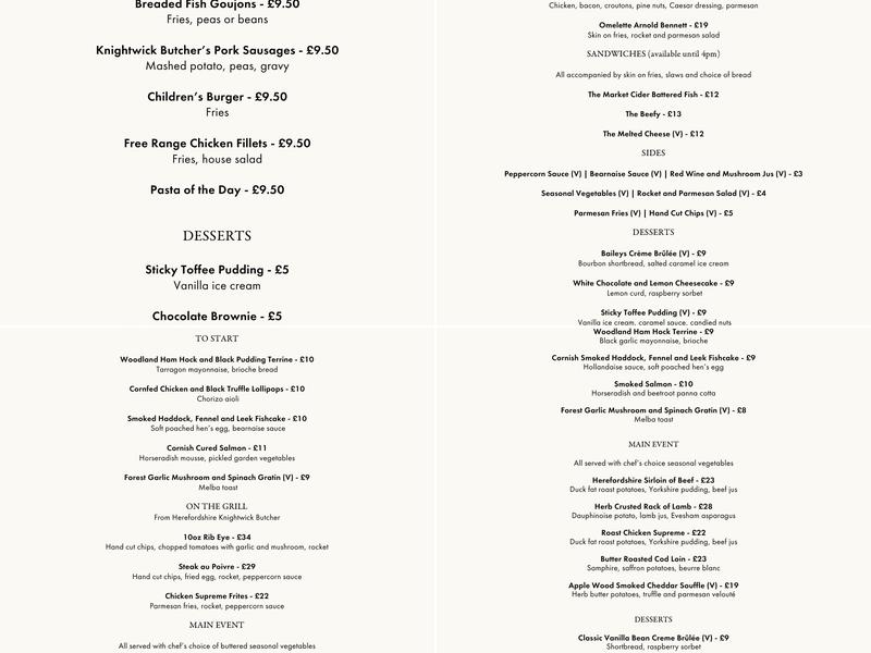 The Manor at Abberley Menu