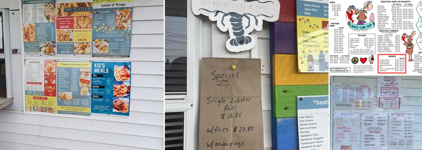 Craig's Clam Shop Menu