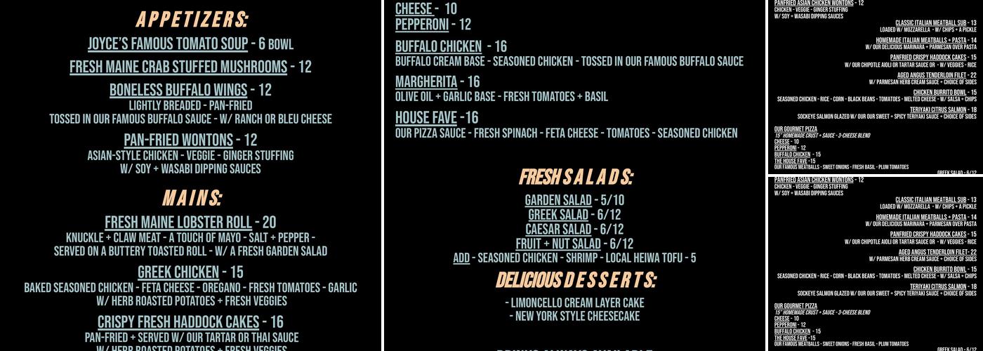 The Courtyard Café Menu