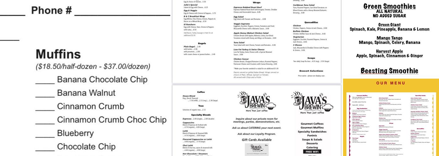 Java's Brewin' Menu