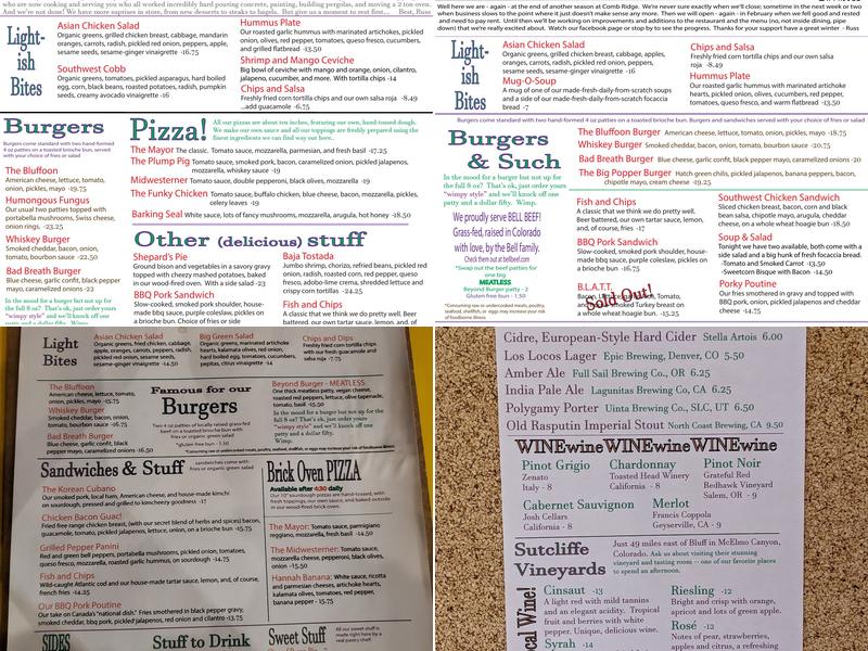 Comb Ridge Eat and Drink Menu
