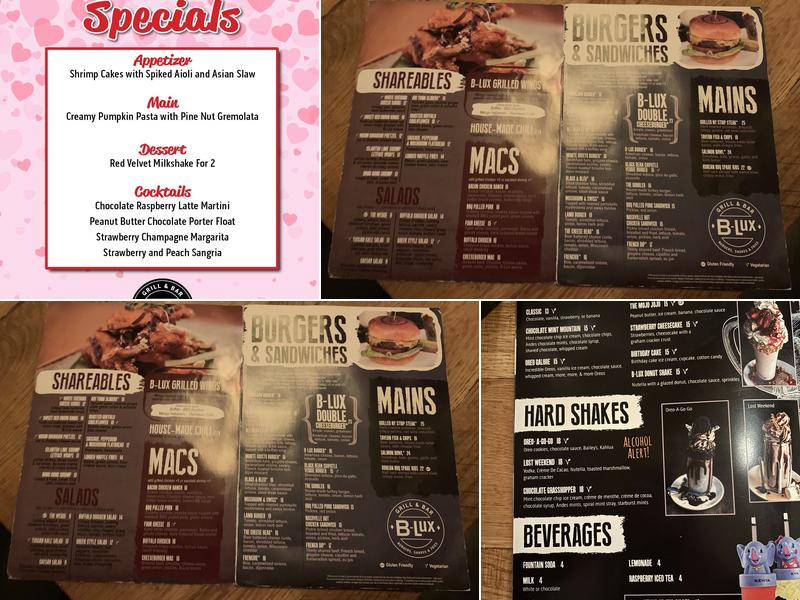 B-Lux Grill & Bar Menu