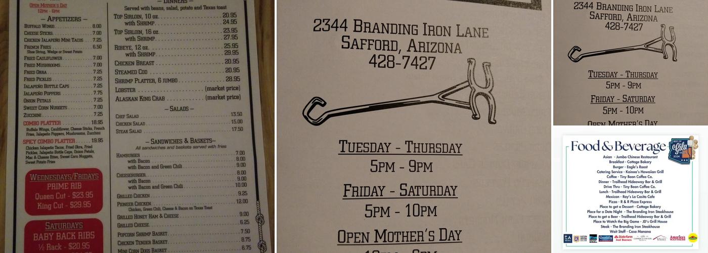 Branding Iron Steakhouse Menu