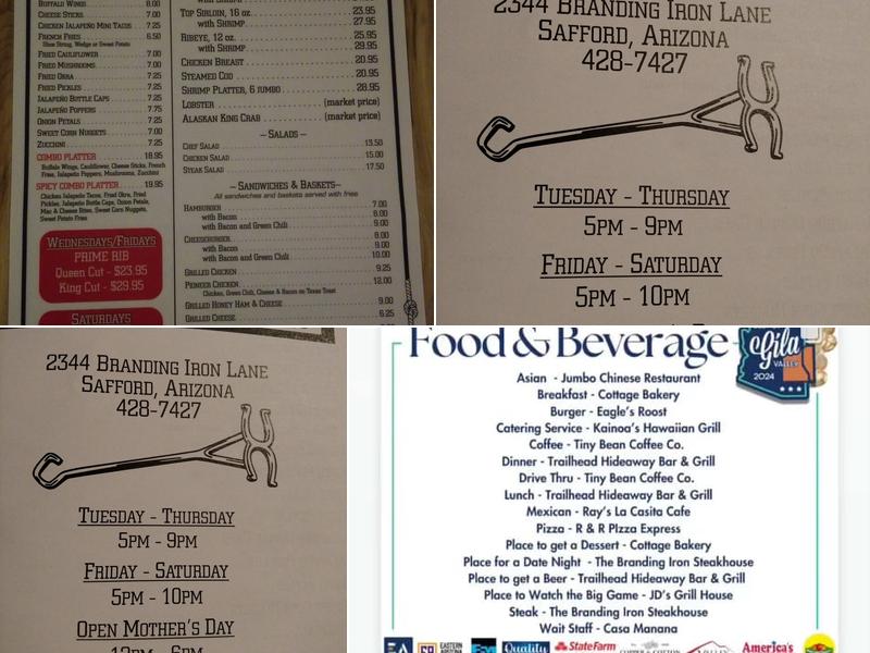 Branding Iron Steakhouse Menu