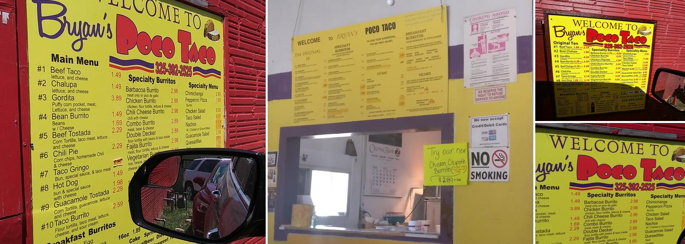 Bryan's Poco Taco Menu