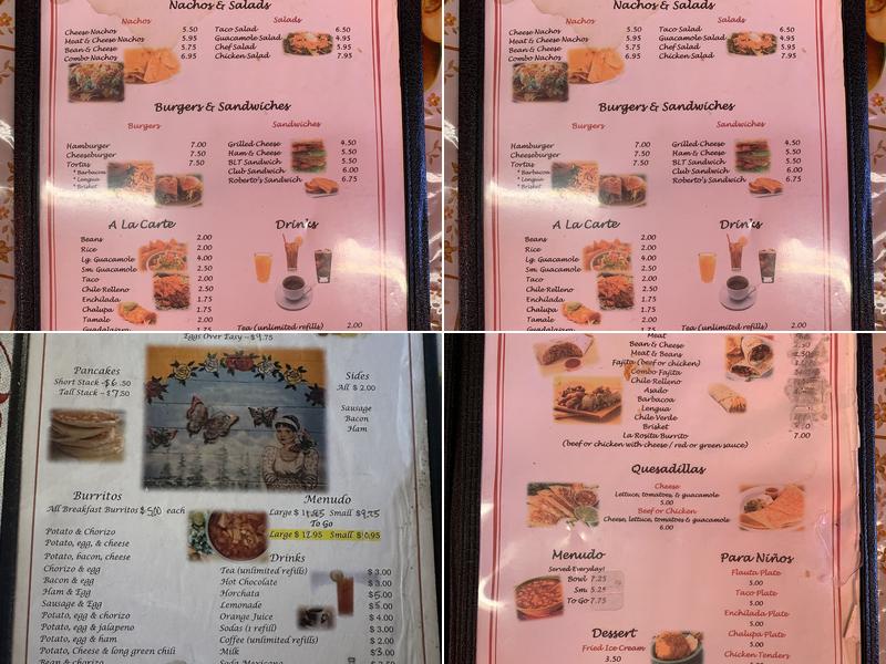 La Rosita Cafe Menu