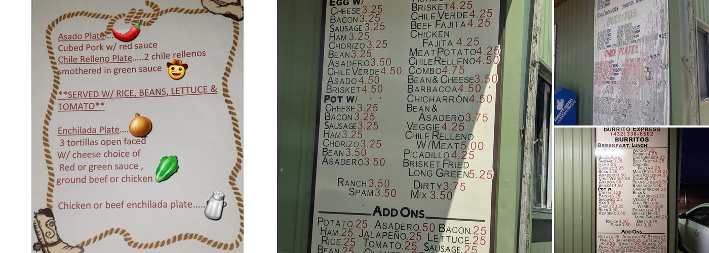Burrito express Menu