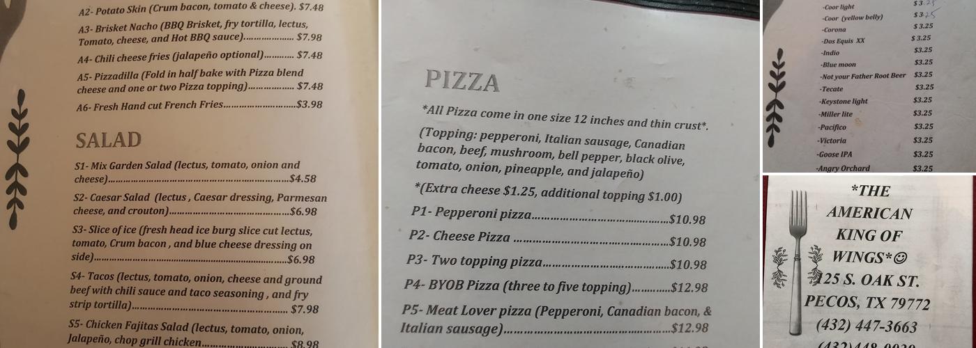 The American king of Wings Menu