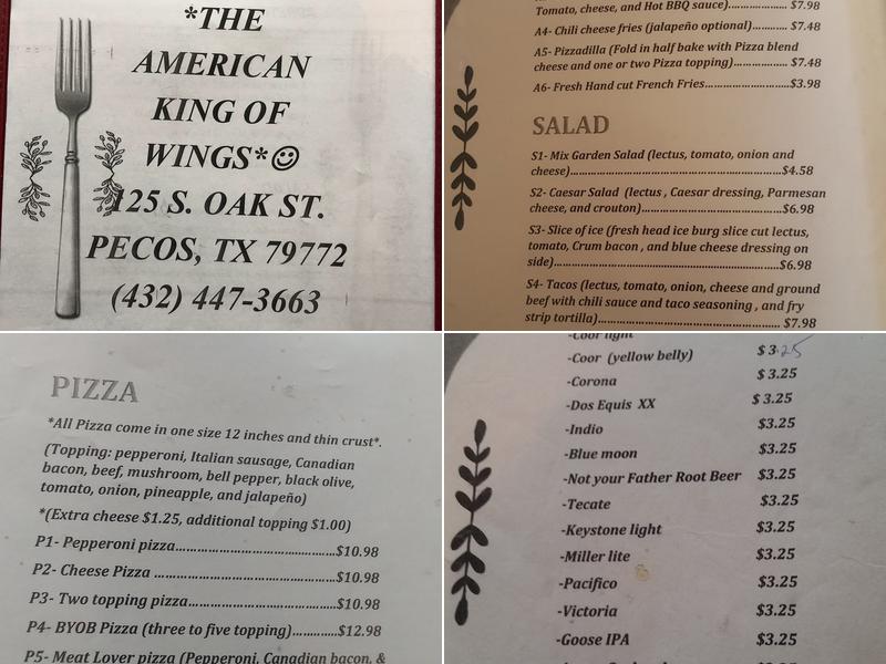 The American king of Wings Menu
