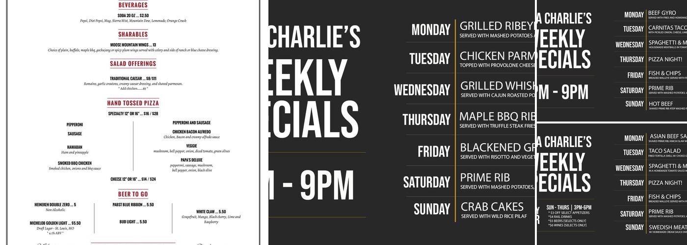 Papa Charlie's Tavern Menu