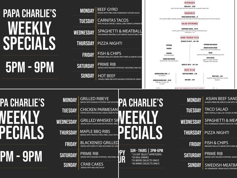 Papa Charlie's Tavern Menu