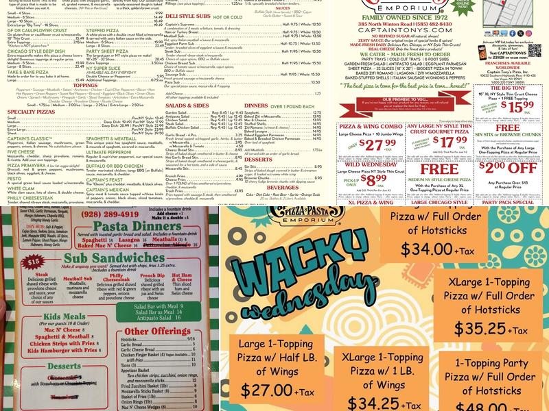 Captain Tony's Pizza Menu