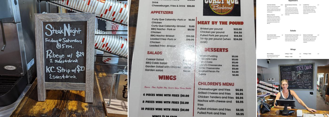 Curly Que BarBQue Menu