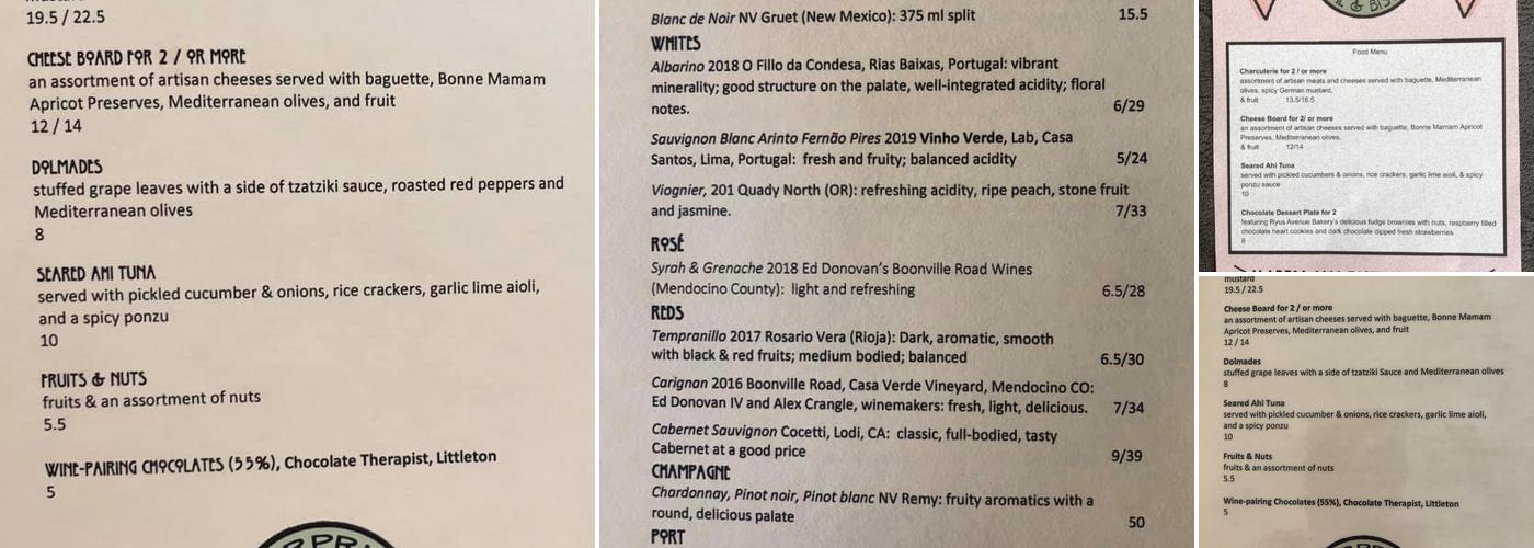 Deerprint Wine & Consign Menu