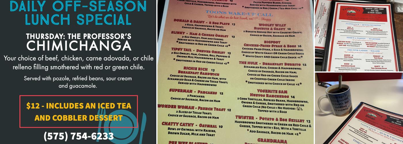 Yesterday's Diner Menu