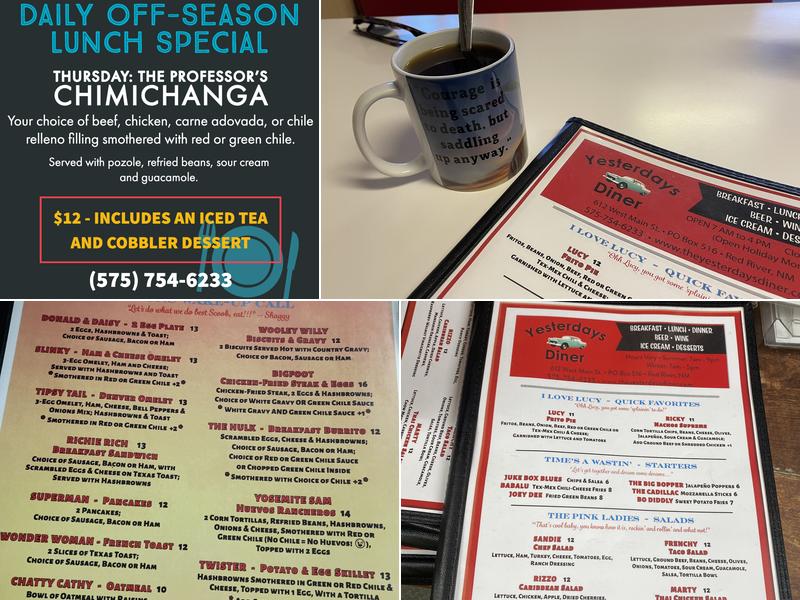 Yesterday's Diner Menu