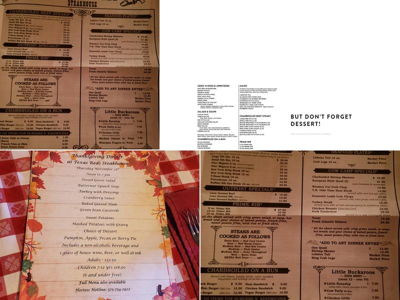 Texas Reds Steakhouse Menu