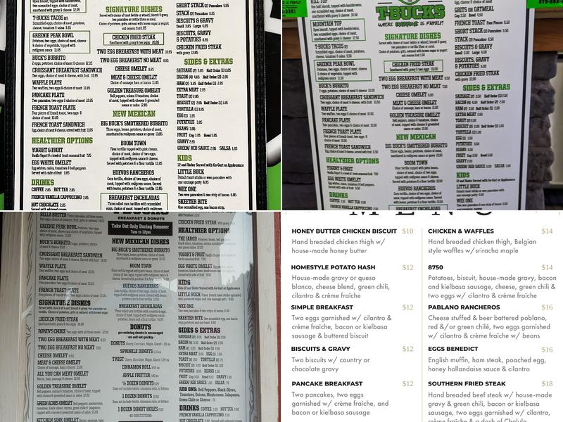 T Bucks Red River Menu