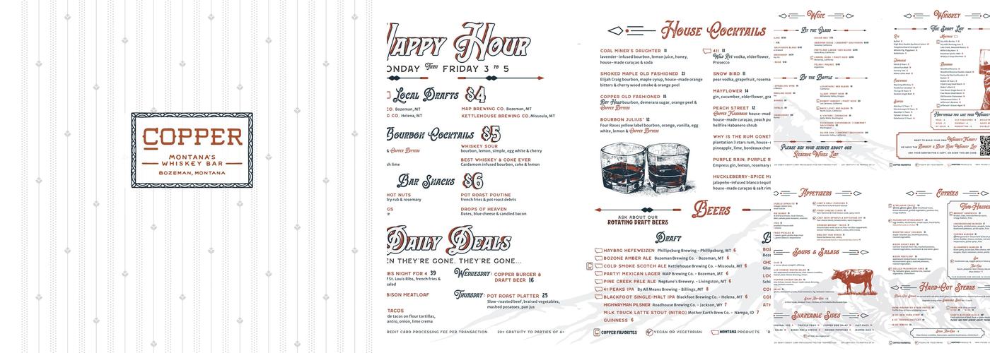 Copper | Whiskey Bar and Grill Bozeman Menu