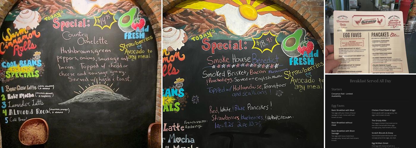 Main Street Overeasy Menu