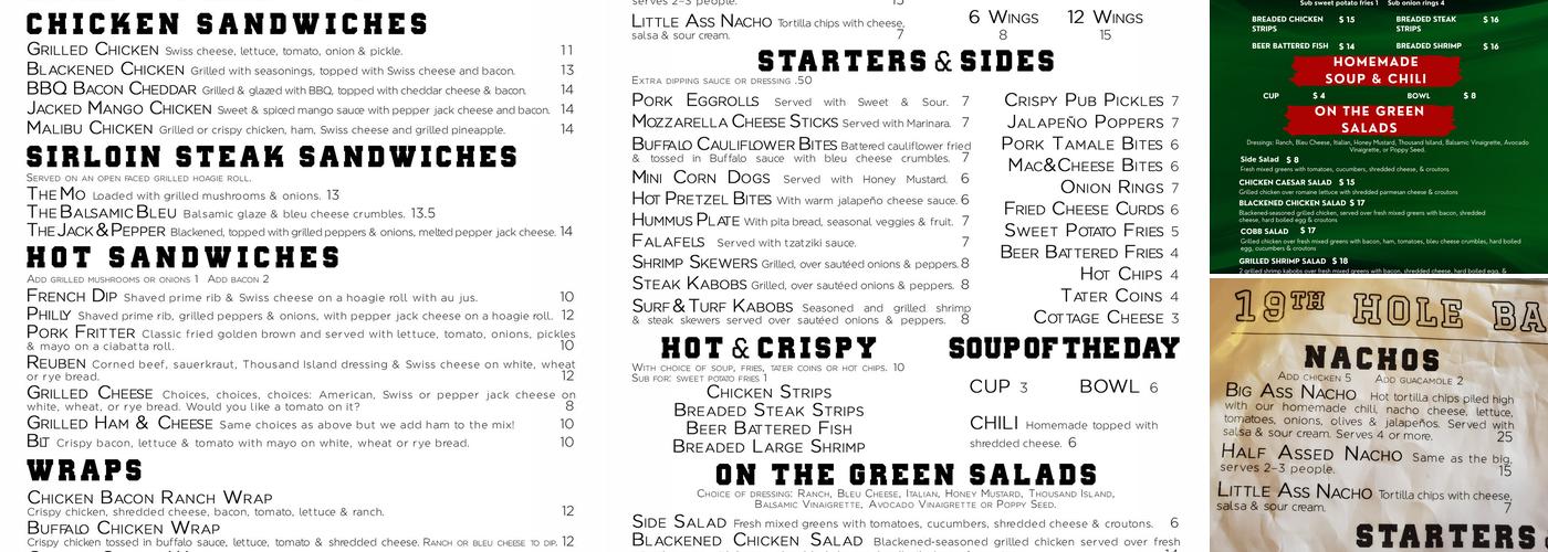 19th Hole Grill Menu