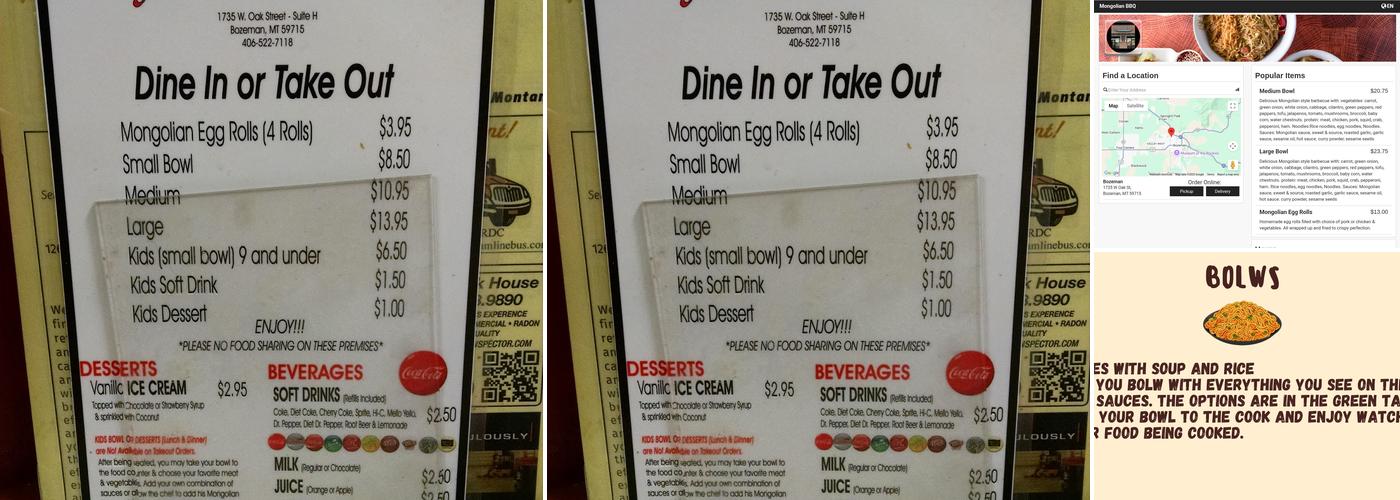 Mongolian BBQ Menu