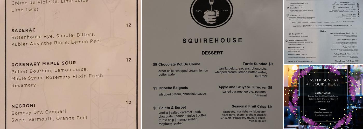 Squire House Menu