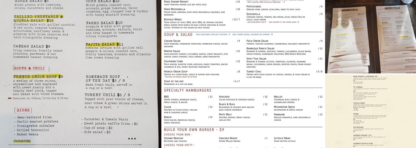 Sidewinders American Grill Menu