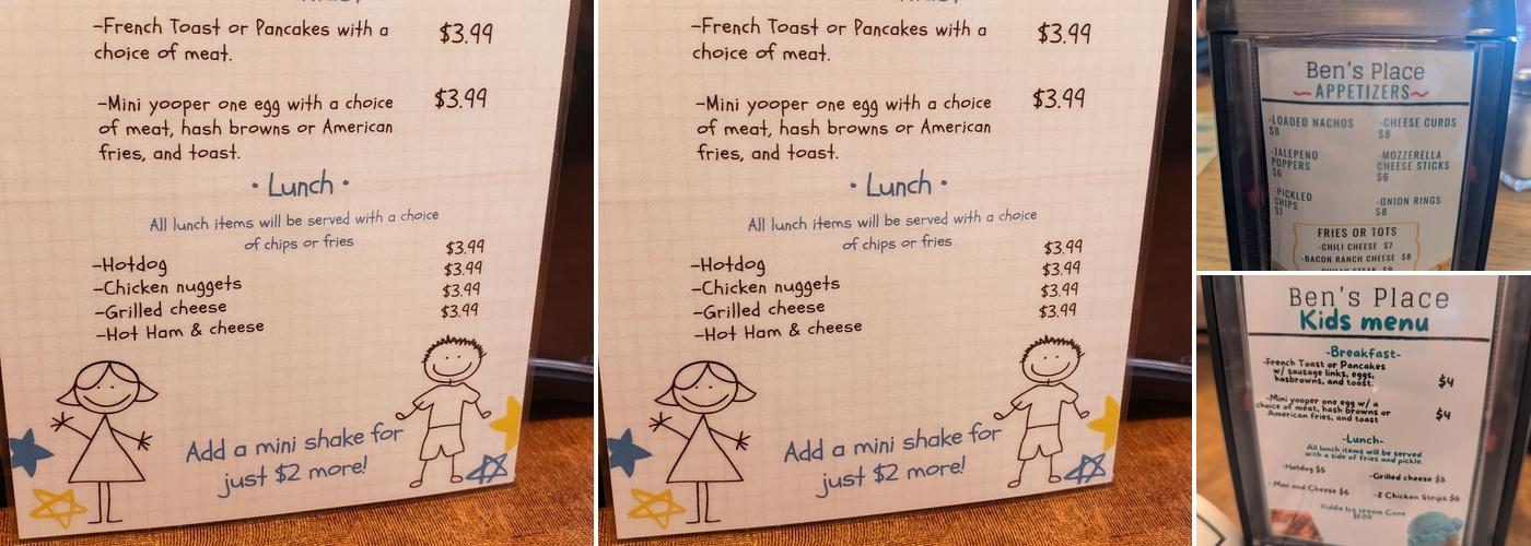 Ben's Place Menu
