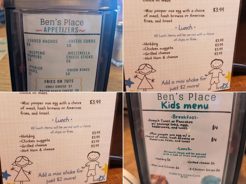 Ben's Place Menu