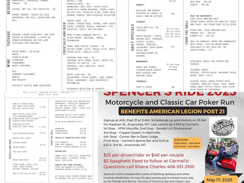 Carmel's Sports Bar & Grill Menu