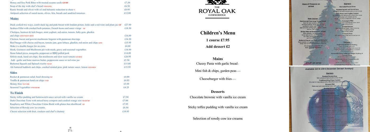 The Royal Oak in Hawkeridge Menu