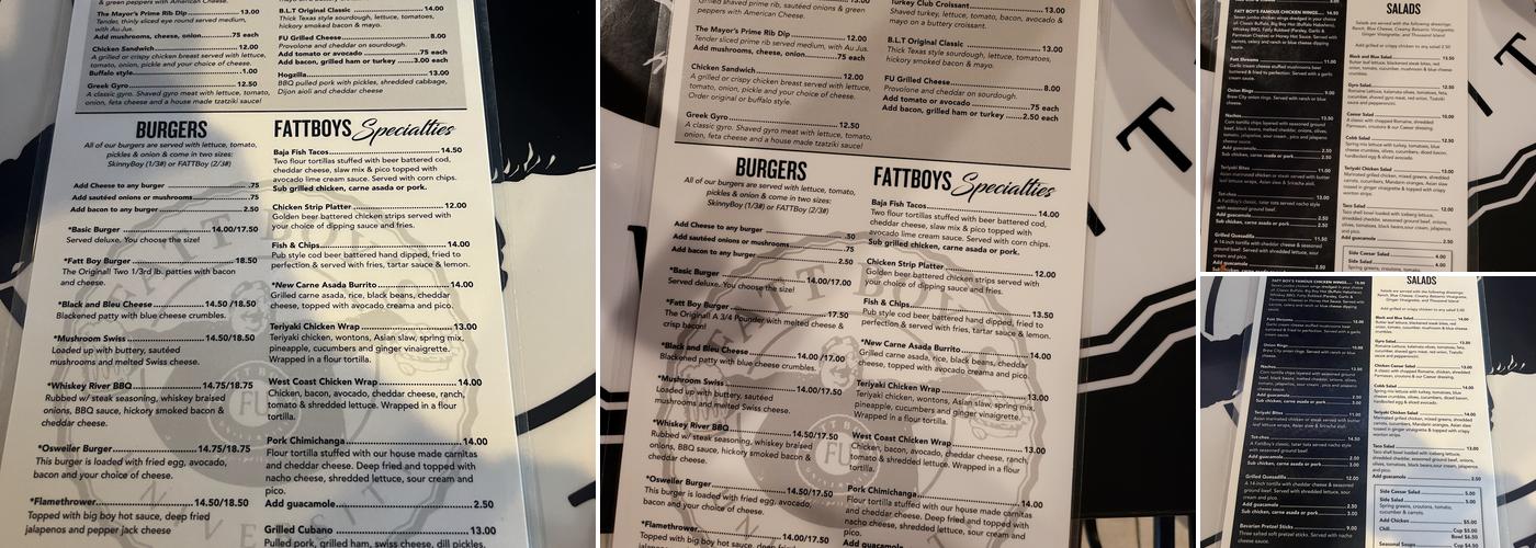 Fatt Boys Bar and Grille Menu