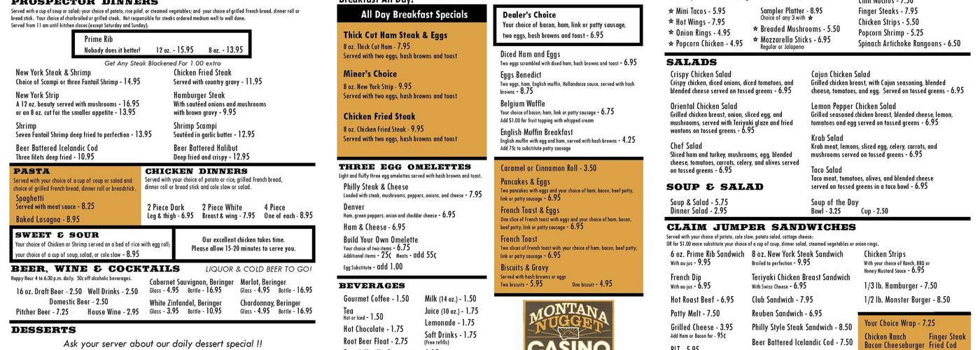 Montana Nugget Casino Menu