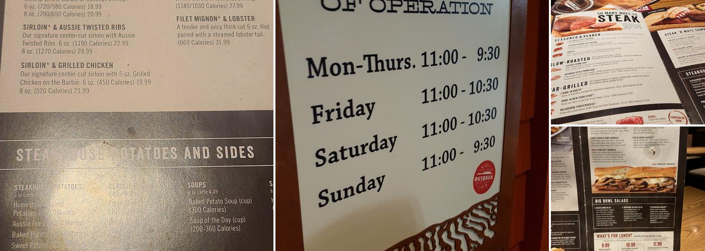 Outback Steakhouse Menu