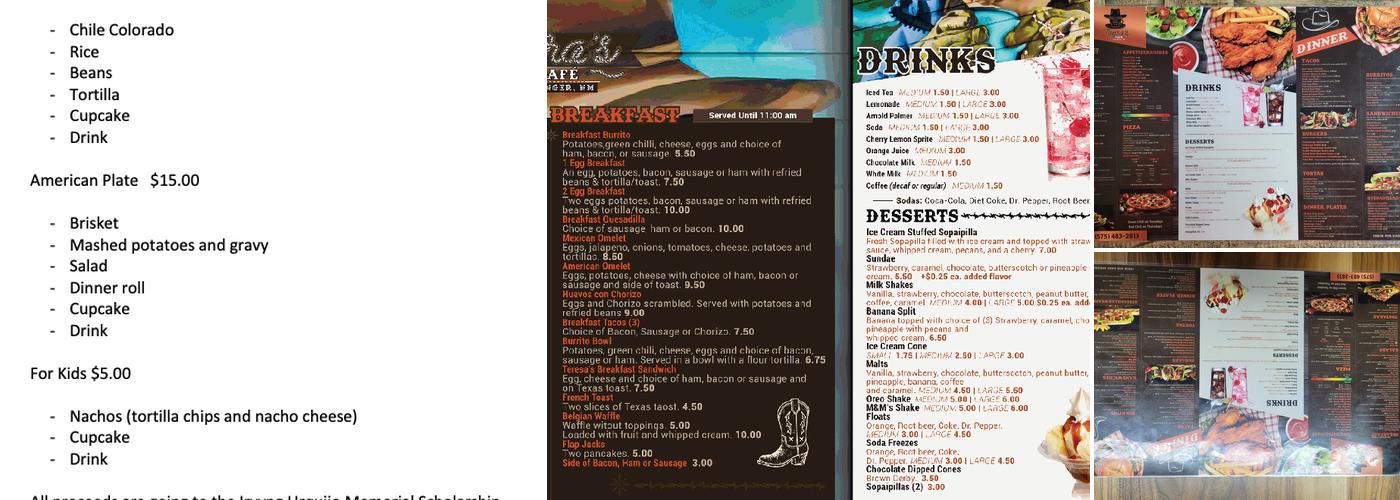 Zayra's Café Menu
