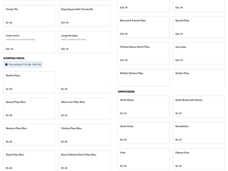 Villa Teresa II Menu