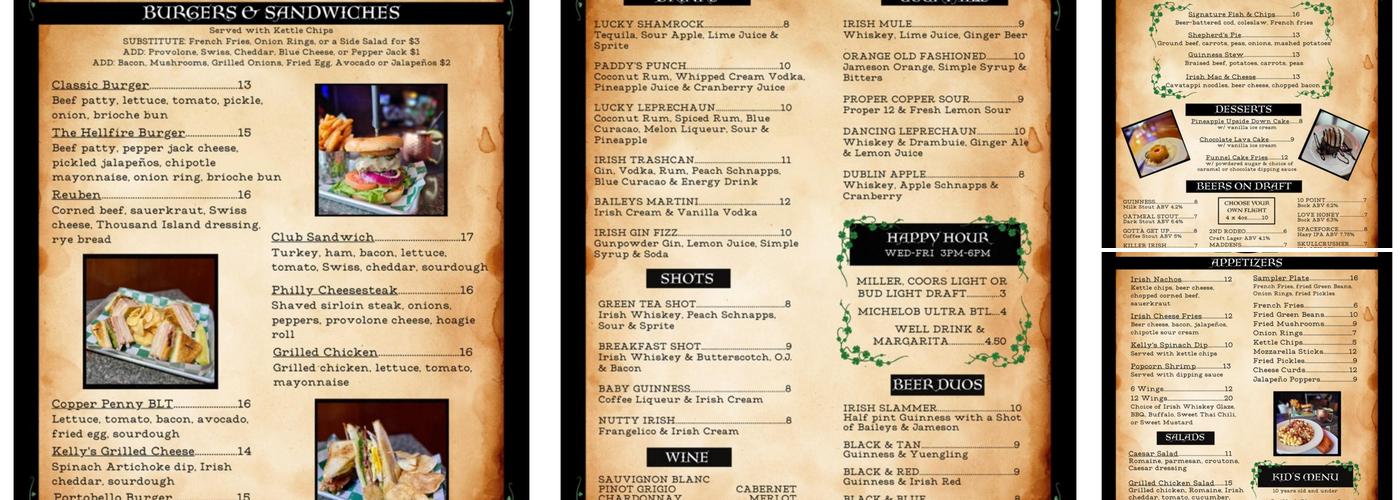 Copper Penny Pub Menu