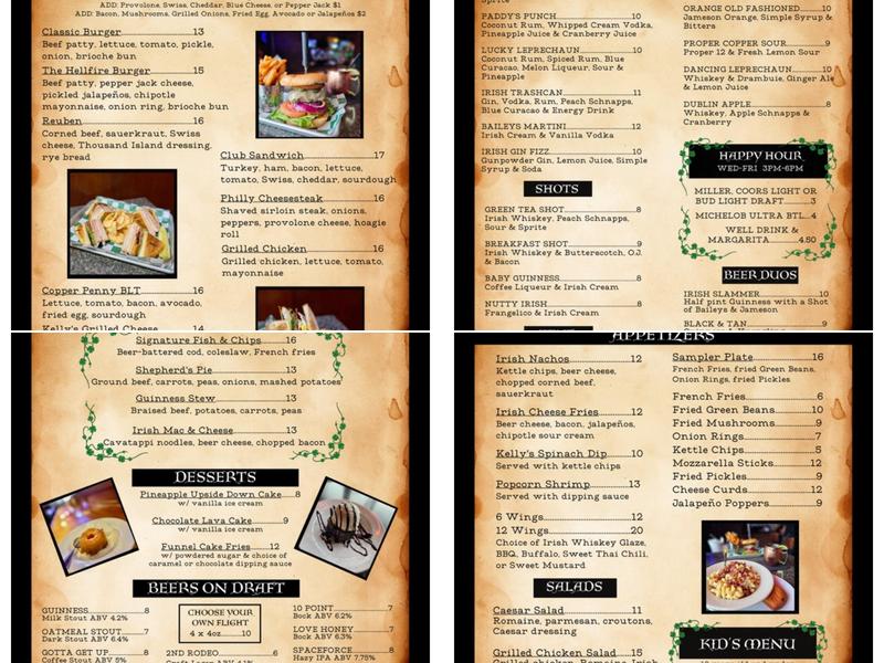 Copper Penny Pub Menu