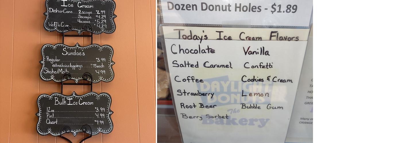 Daylight Bakery & Ice Cream Menu