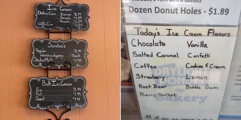 Daylight Bakery & Ice Cream Menu