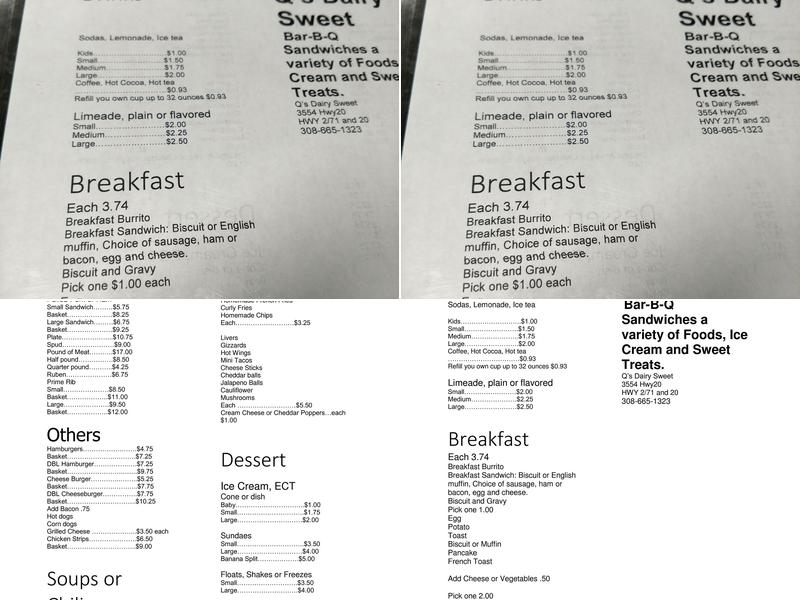 Dairy Sweet Menu