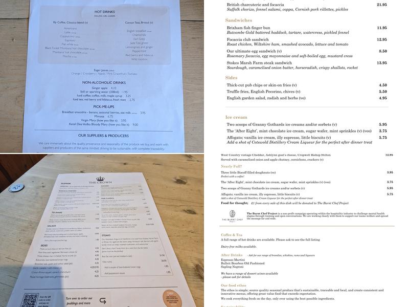 The Crown Inn, Tolldown Menu